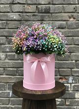 Цветочная композиция из Гипсофила и Розы в шляпной коробке в Малых Базах