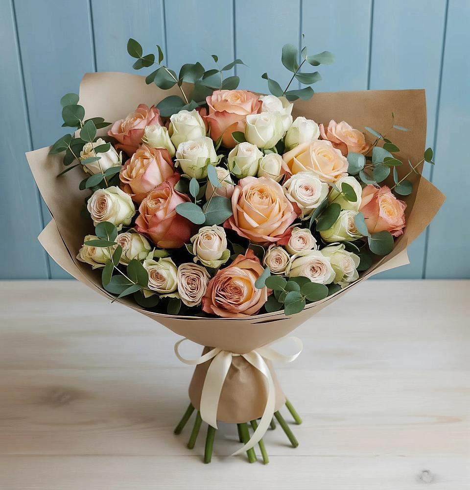 Букет цветов из: Альстромерии и Розы в Малых Базах