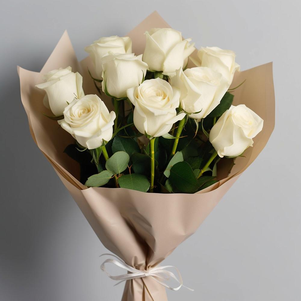 Букет 9 Белых роз Эдлесс Лав в Малых Базах