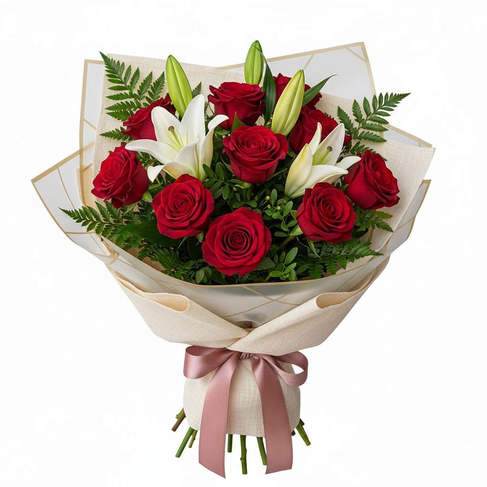 Букет цветов из: Лилии и Розы в Малых Базах