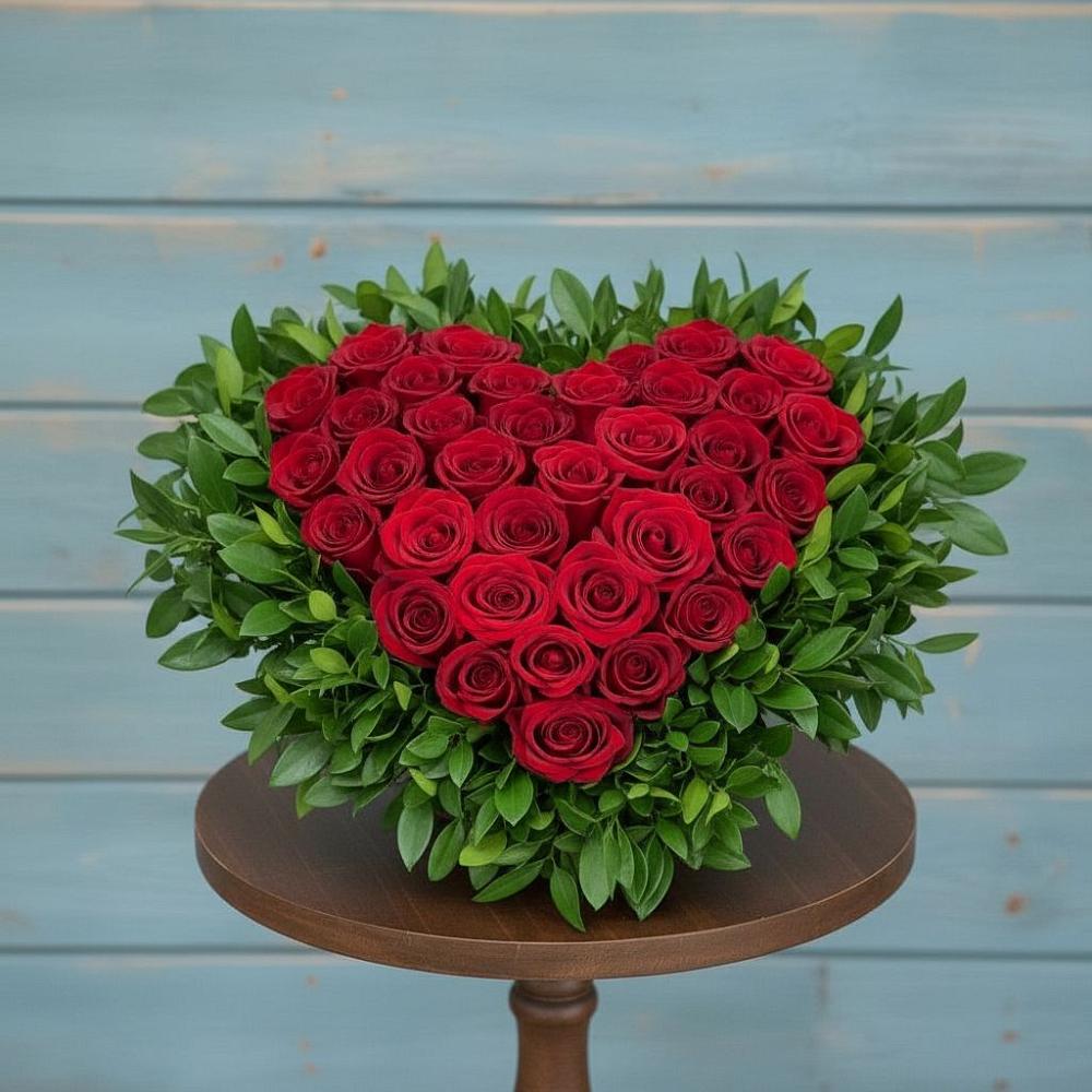 Цветочная композиция из Розы в виде сердца в Малых Базах