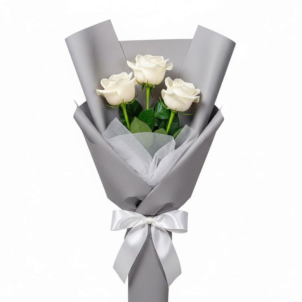 Букет 3 белые розы в Малых Базах