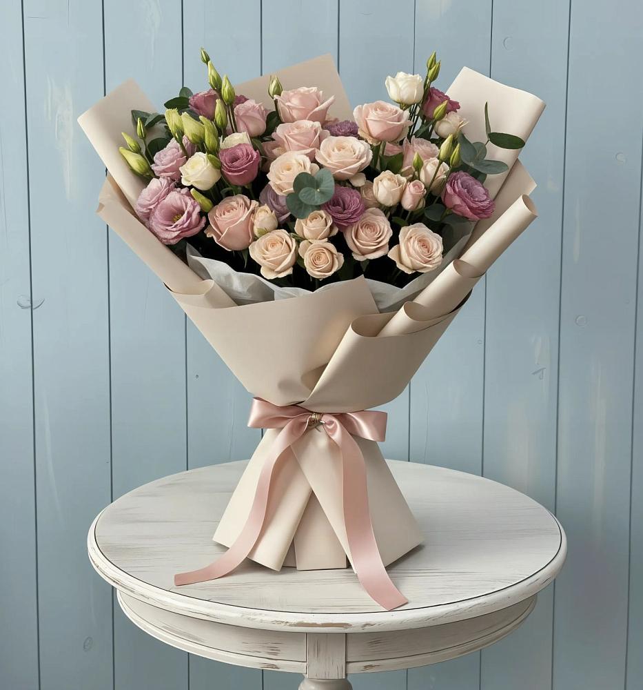 Букет цветов из: Розы и Лизиантусы в Малых Базах