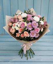 Букет цветов из:  Хризантемы, Розы и Альстромерии в Малых Базах